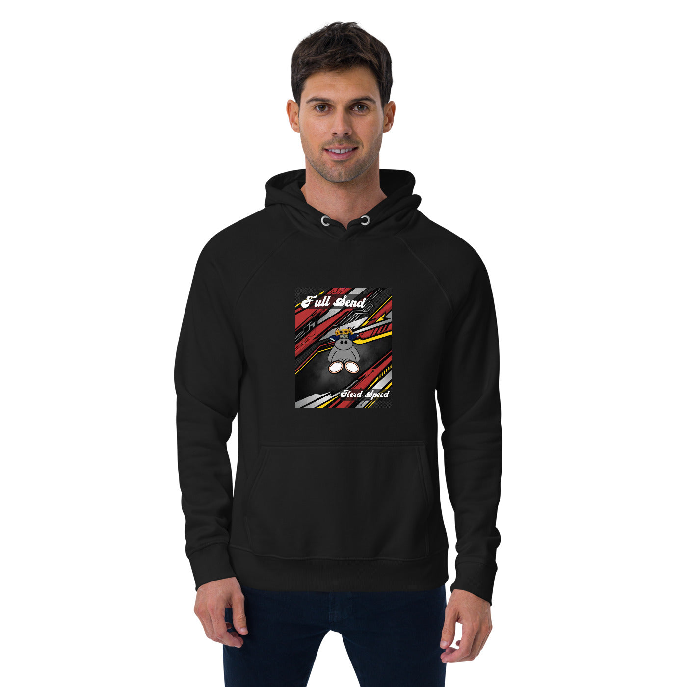 Pocket Cows Unisex Eco Raglan Hoodie — Design 265
