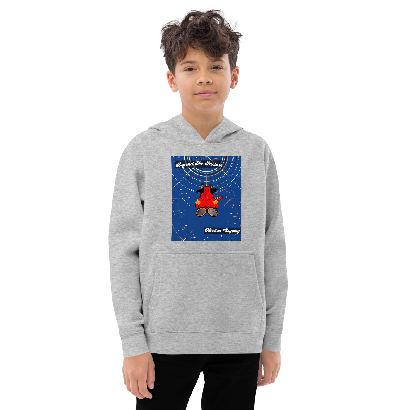 Pocket Cows Kids Fleece Hoodie — Design 278