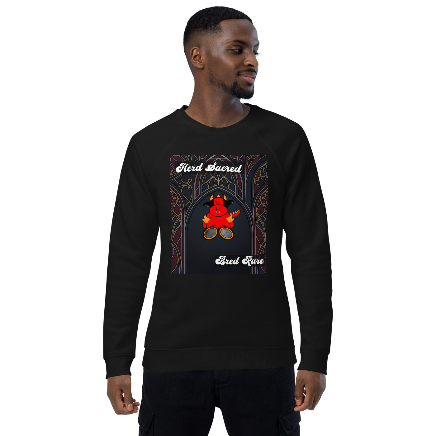 Pocket Cows Unisex Organic Raglan Sweatshirt — Design 267