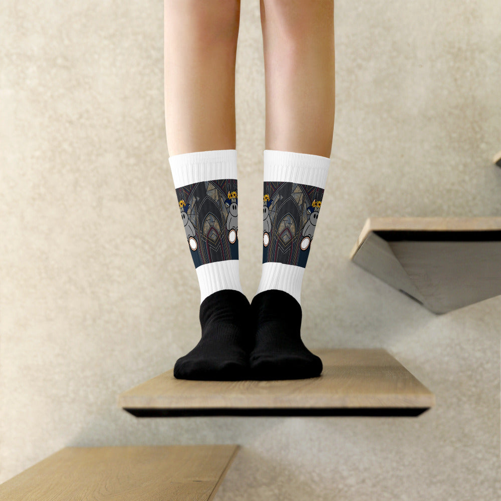 Pocket Cows Black Foot Sublimated Socks — Sacred Herd — Design 269