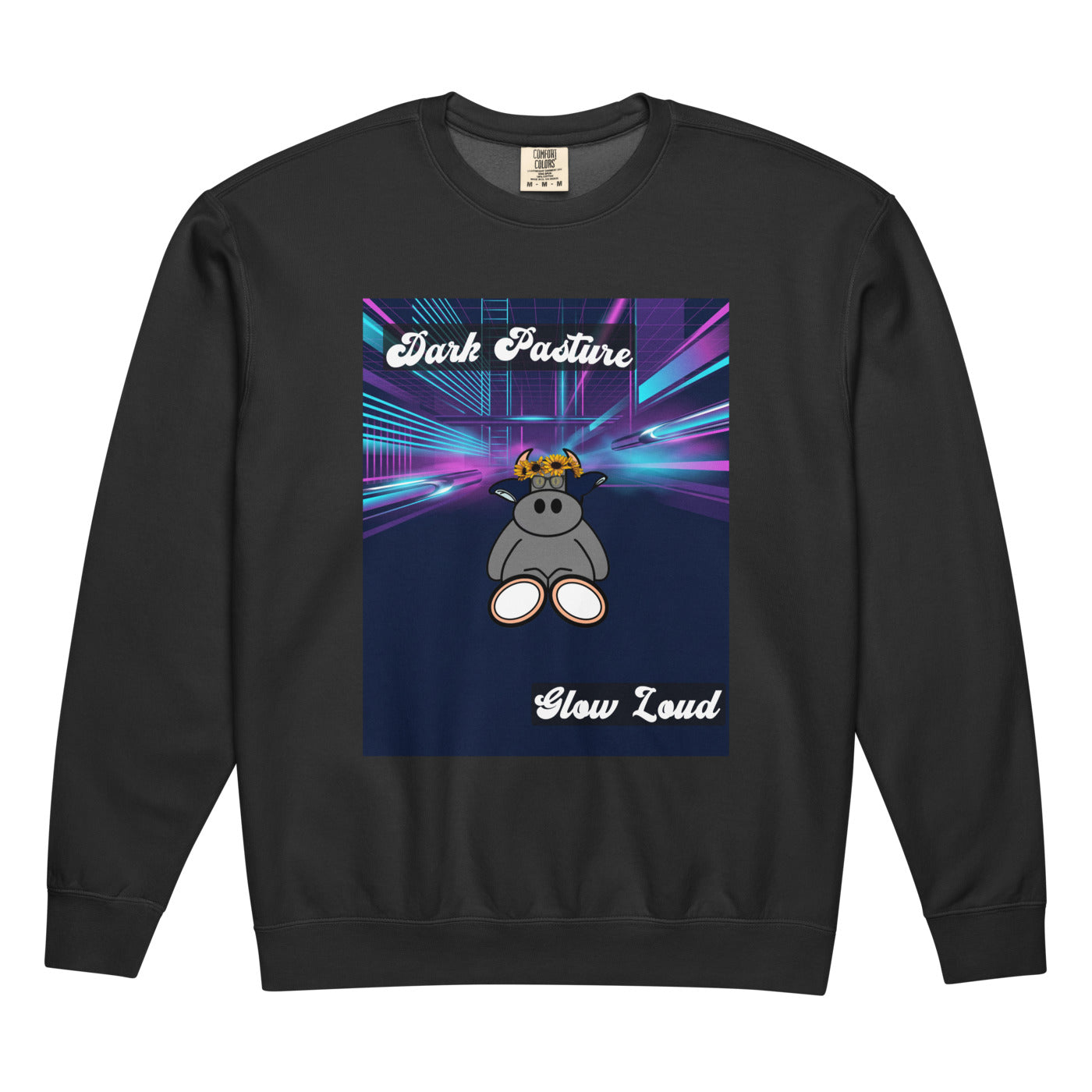 Pocket Cows Unisex Garment-Dyed Lightweight Fleece Crewneck Sweatshirt I Comfort Colors — After Hours — Design 255