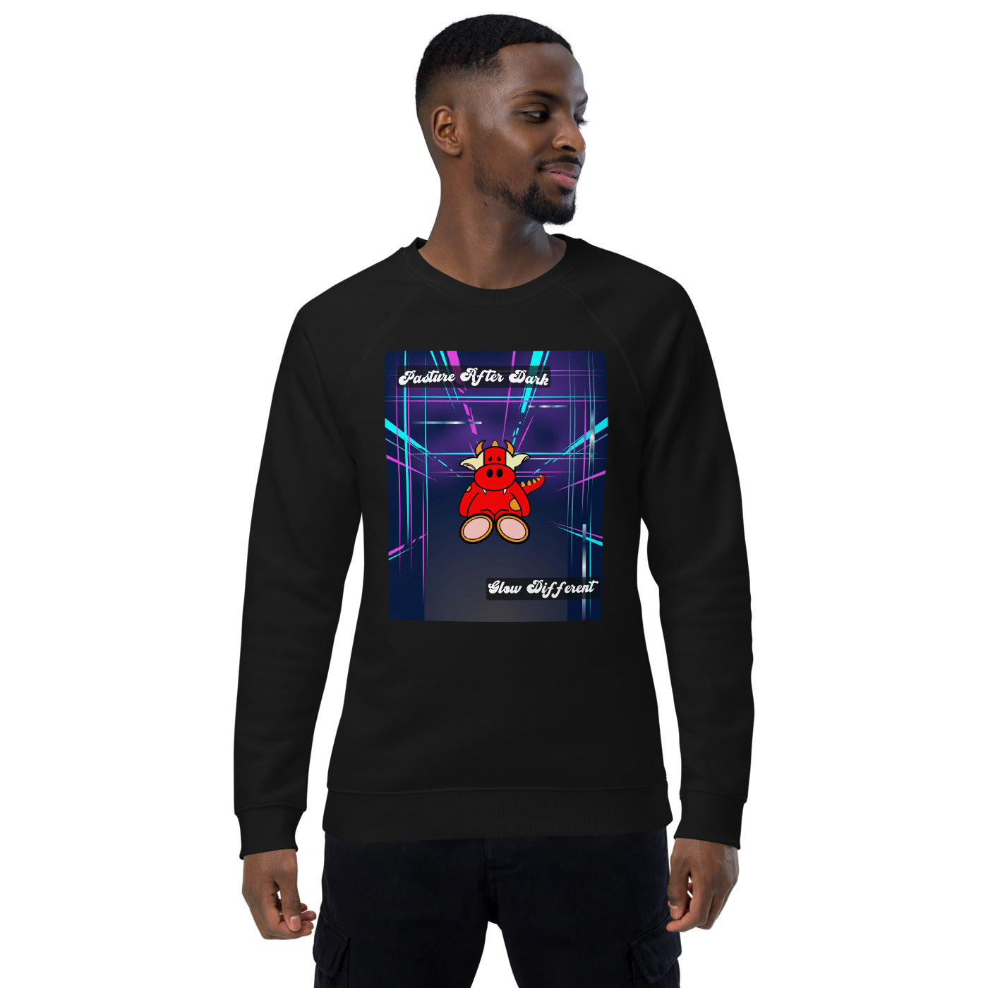 Pocket Cows Unisex Organic Raglan Sweatshirt — Design 273