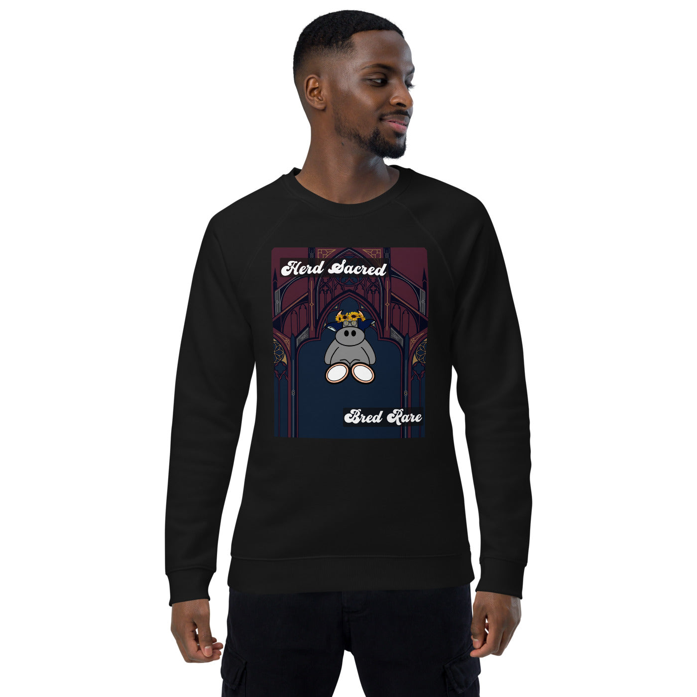 Pocket Cows Unisex Organic Raglan Sweatshirt — Design 271