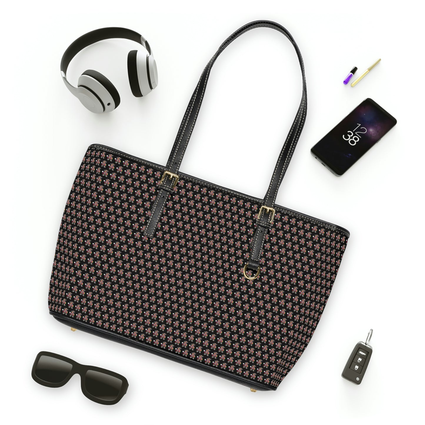 Black Pattern PU Leather Shoulder Bag