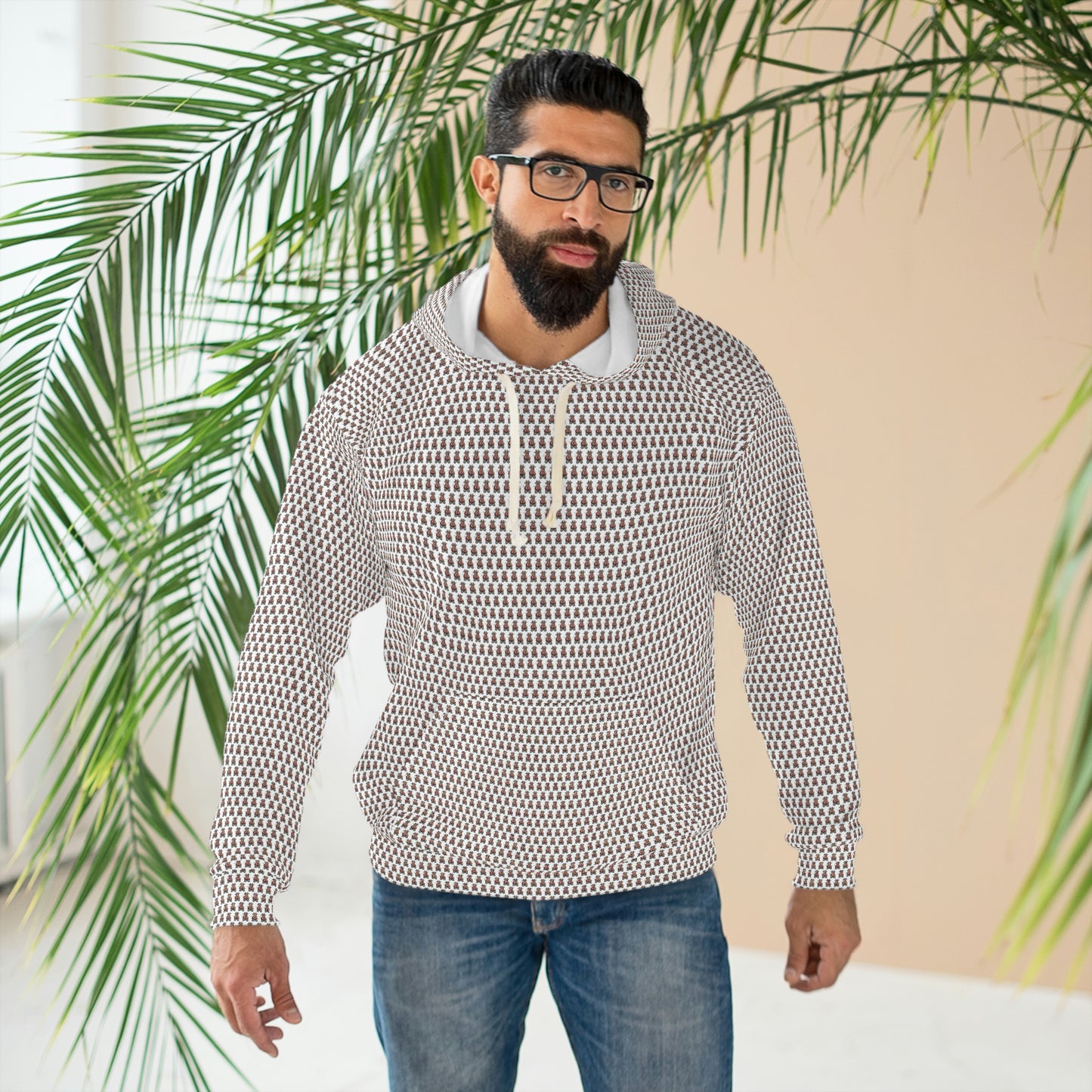 White Pattern AOP Unisex Pullover Hoodie