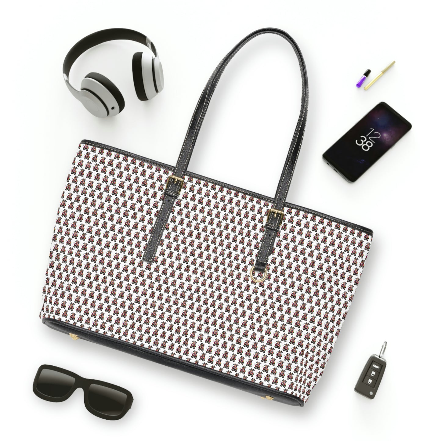 White Pattern PU Leather Shoulder Bag