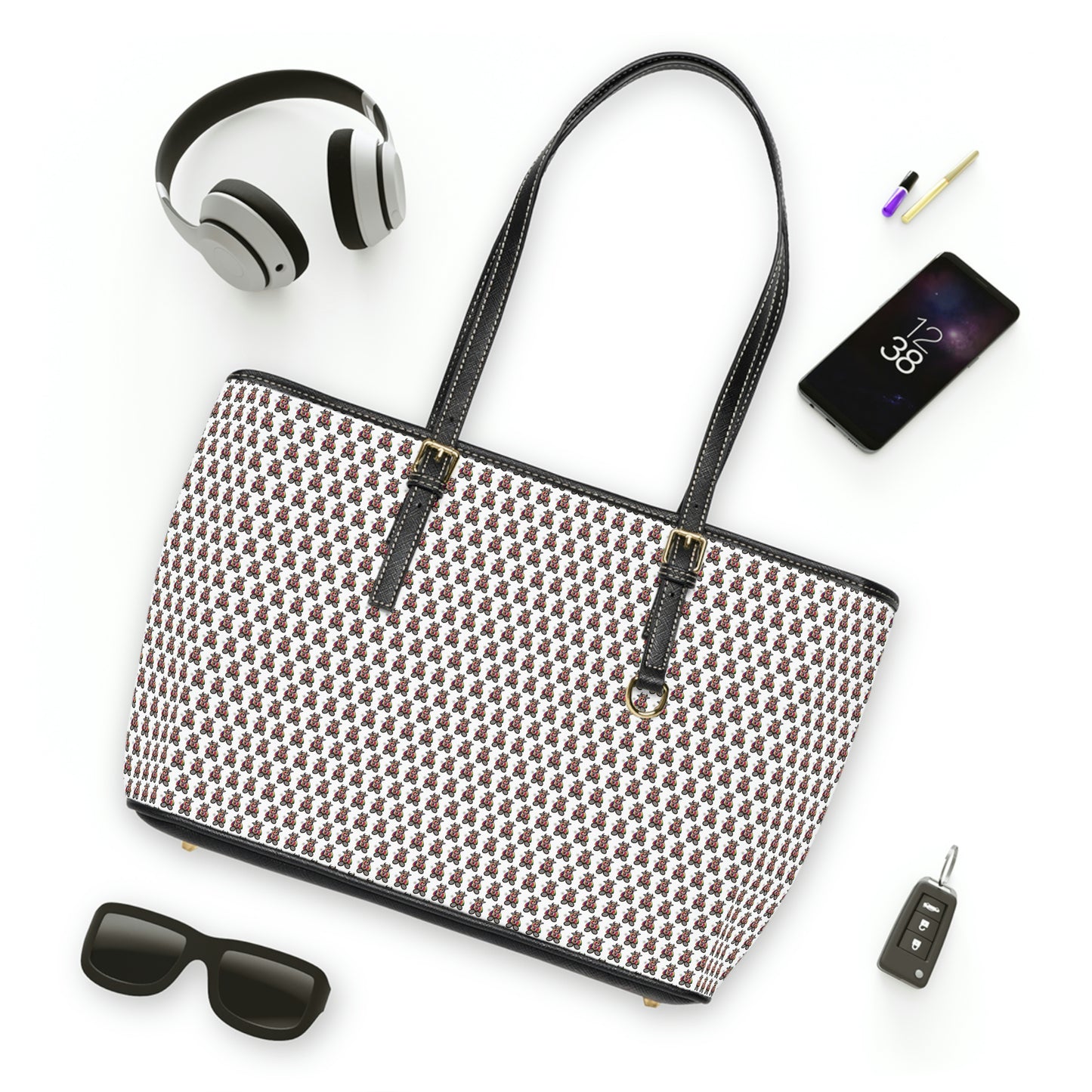 White Pattern PU Leather Shoulder Bag