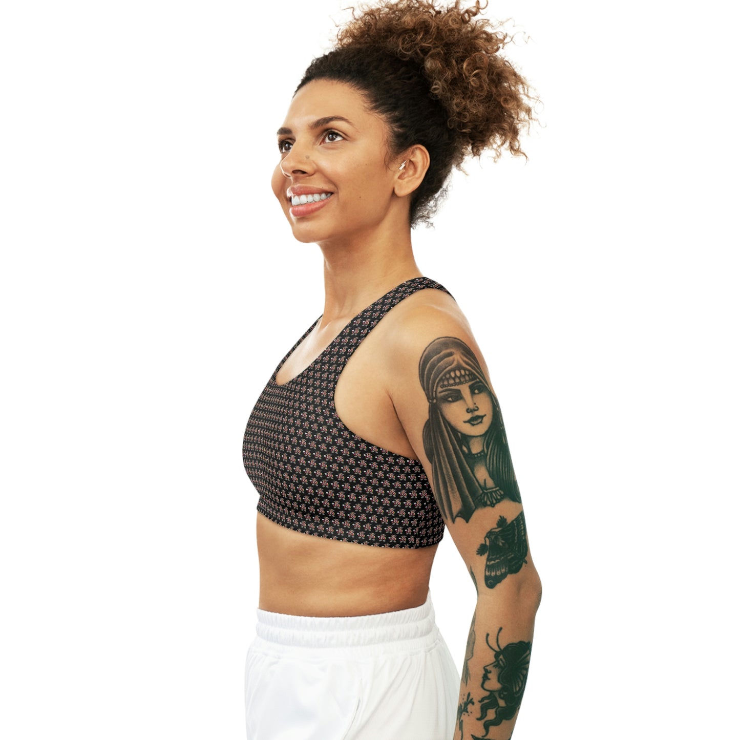 Black Pattern Seamless Sports Bra (AOP)