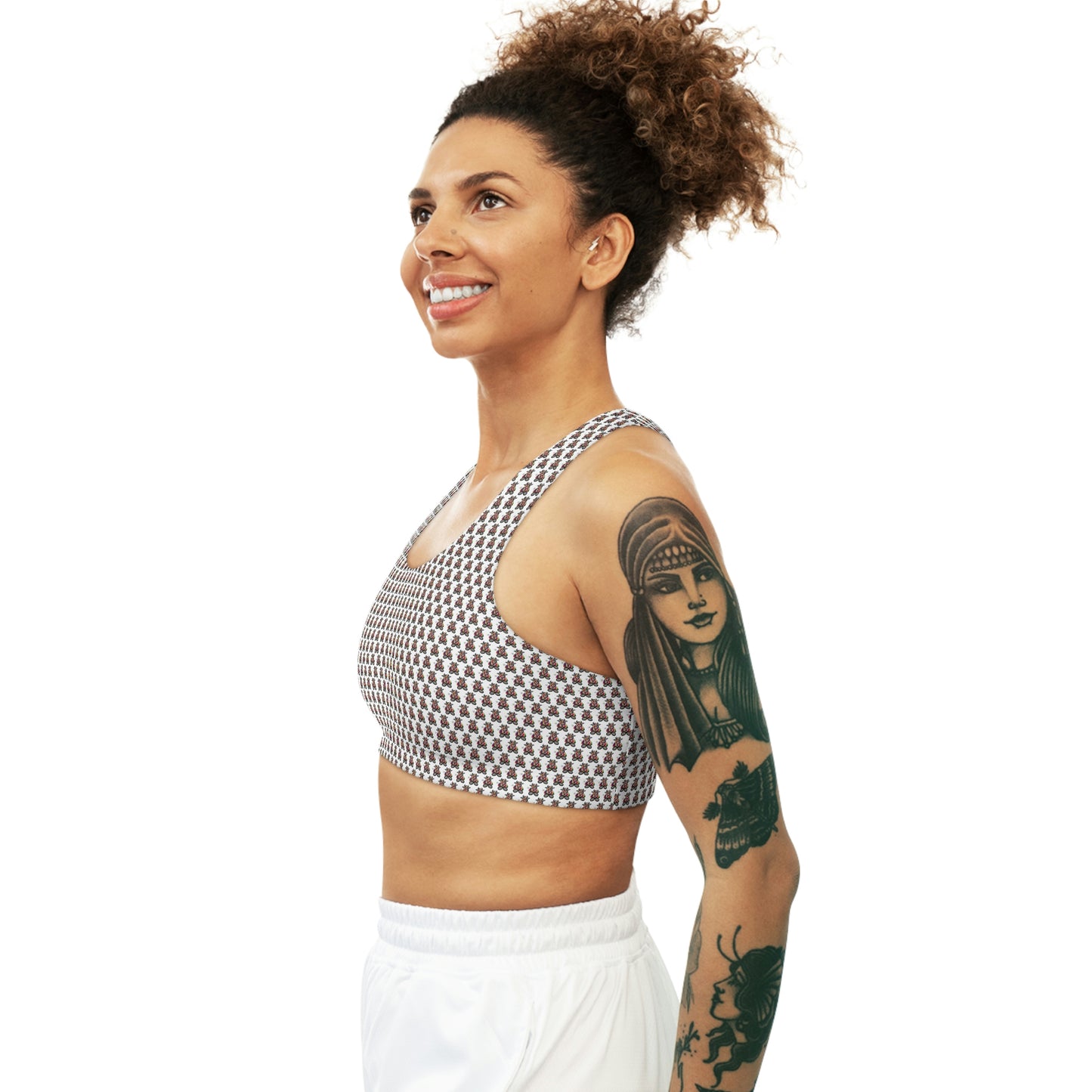 White Pattern Seamless Sports Bra (AOP)