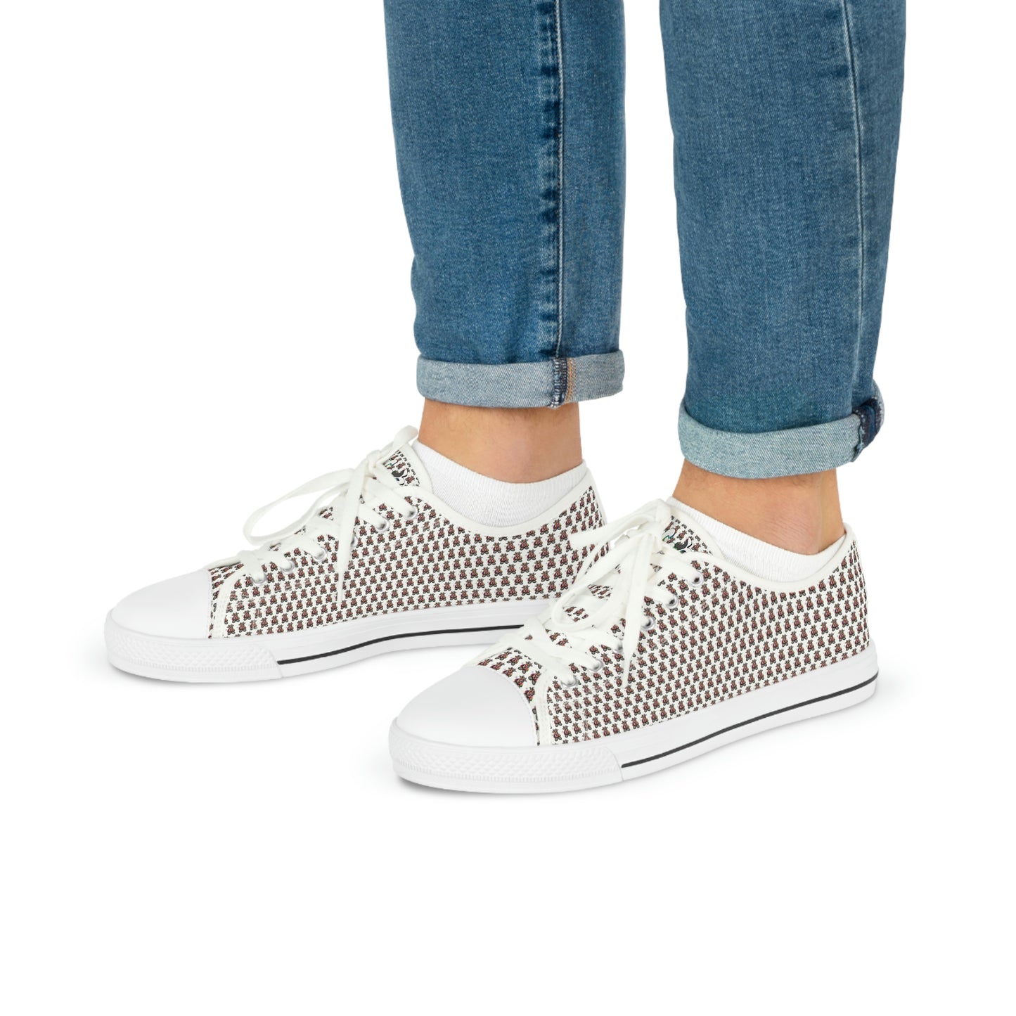 White Pattern Men's Low Top Sneakers