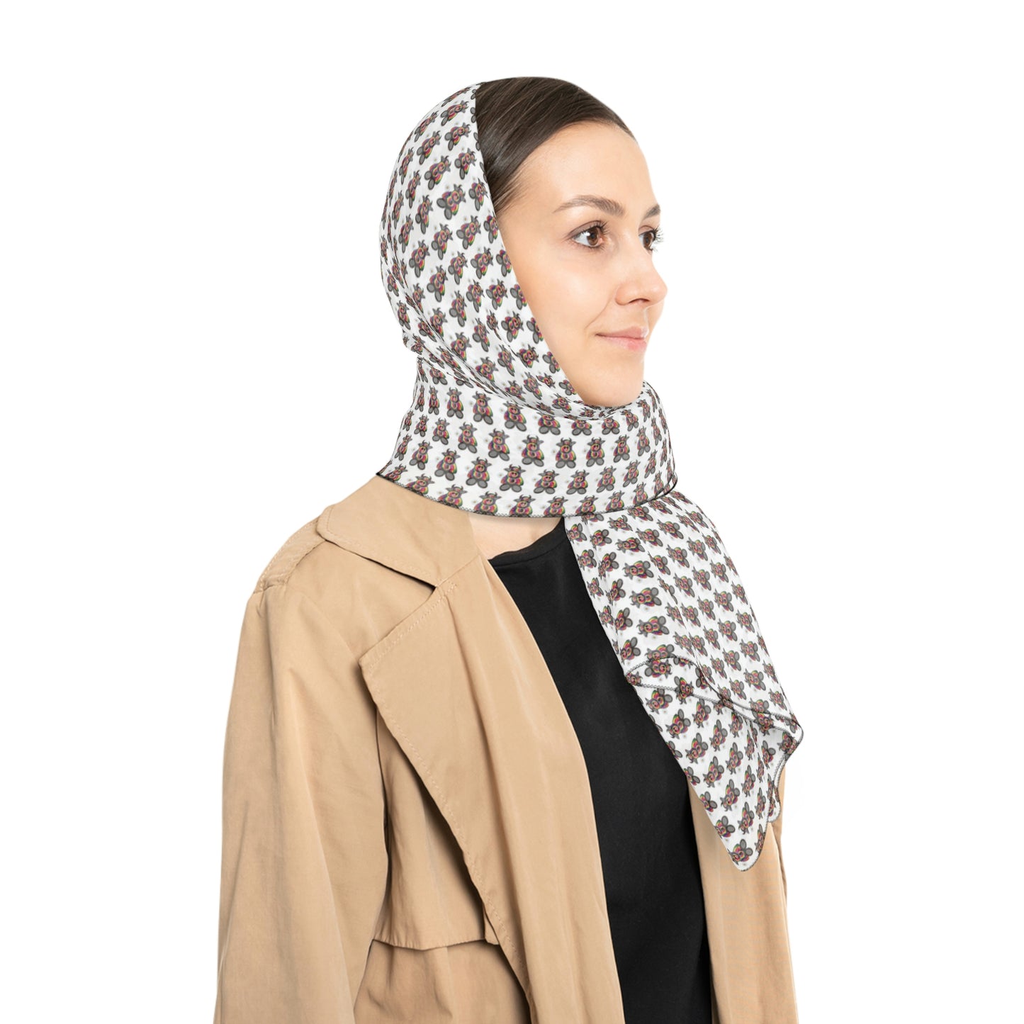 White Pattern Poly Scarf