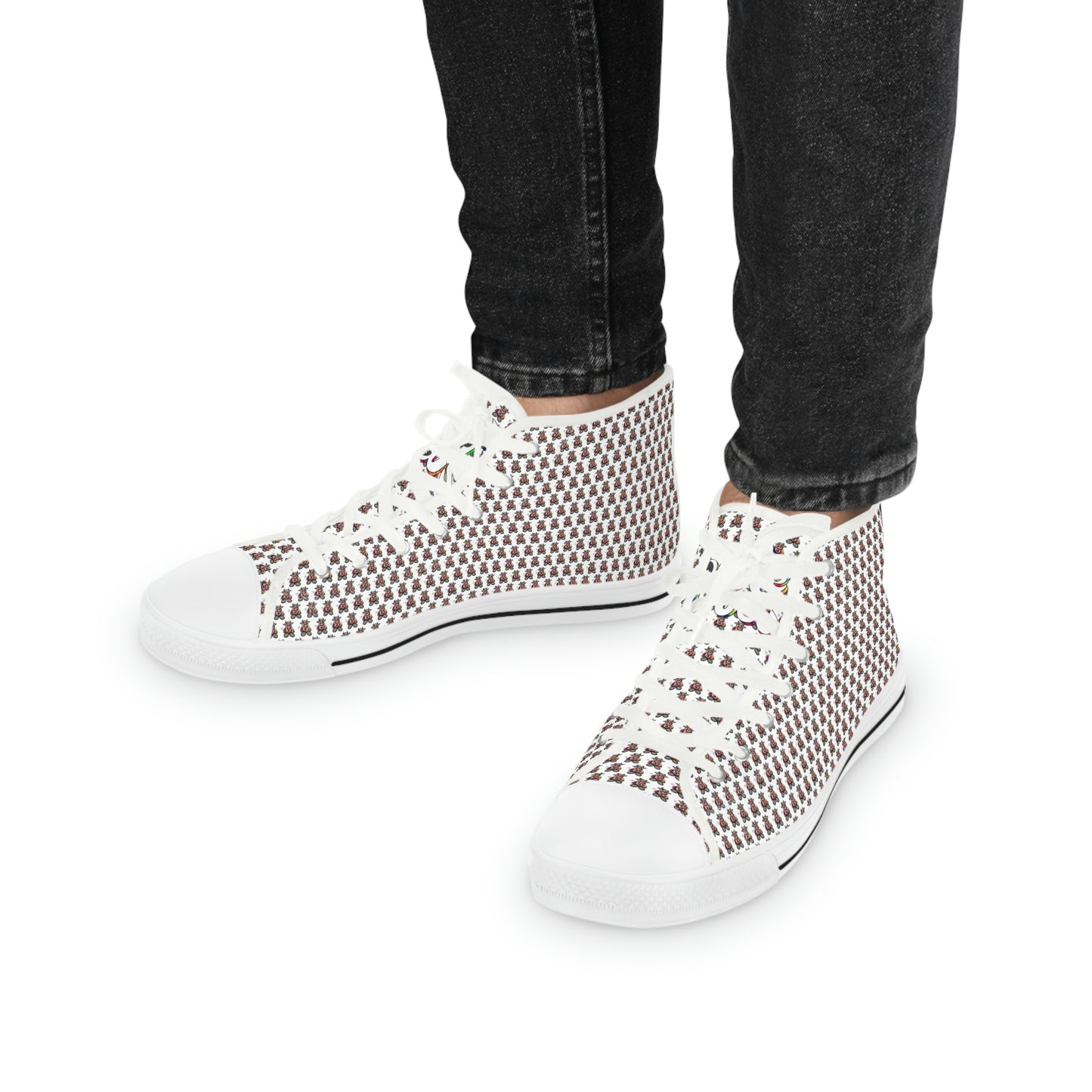 White Pattern Men's High Top Sneakers