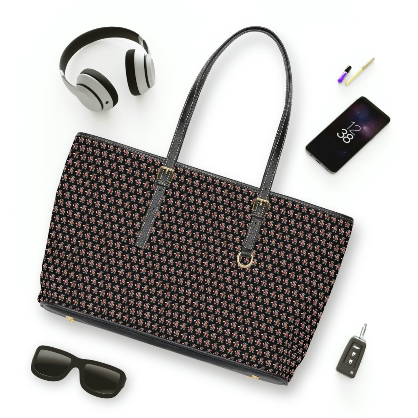Black Pattern PU Leather Shoulder Bag