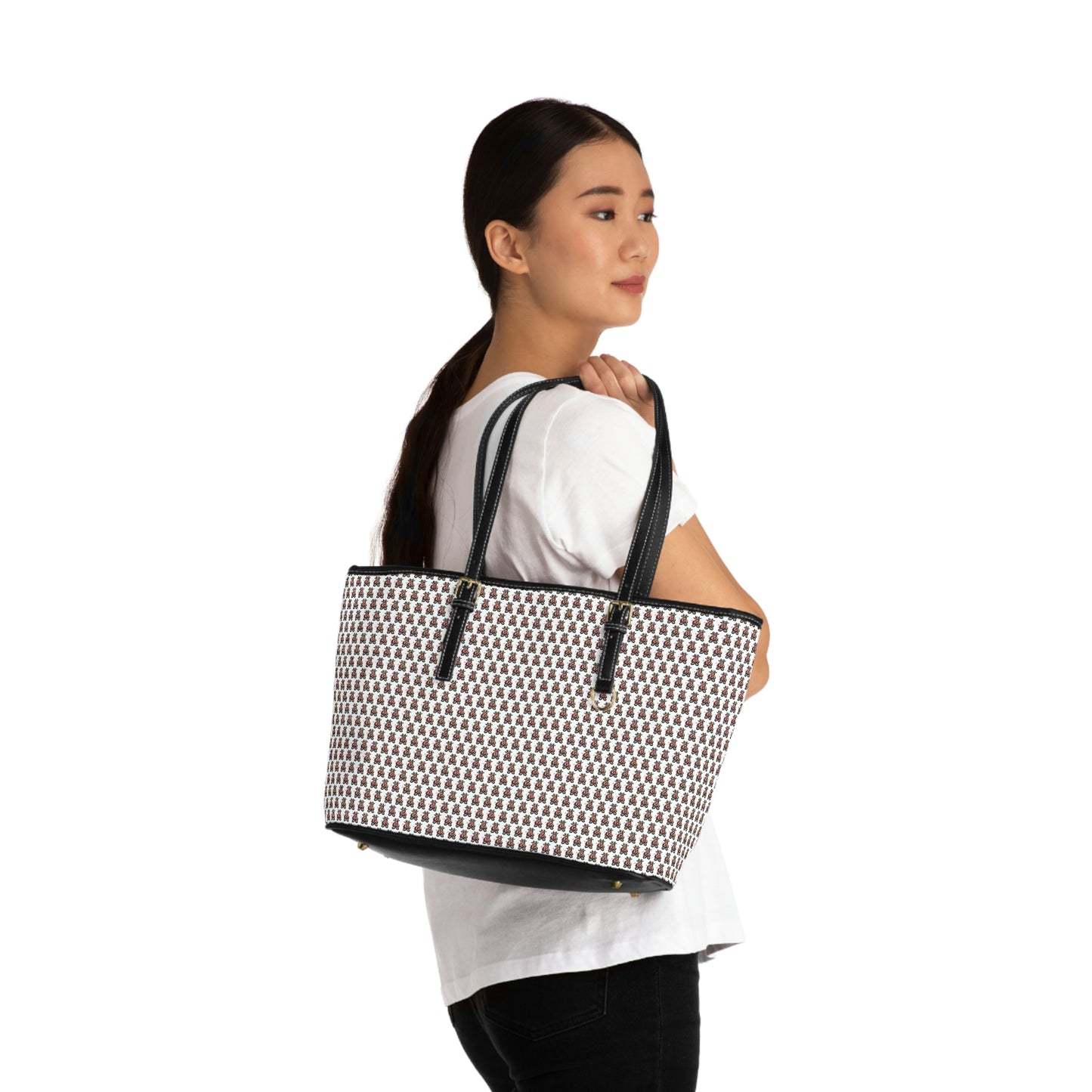 White Pattern PU Leather Shoulder Bag