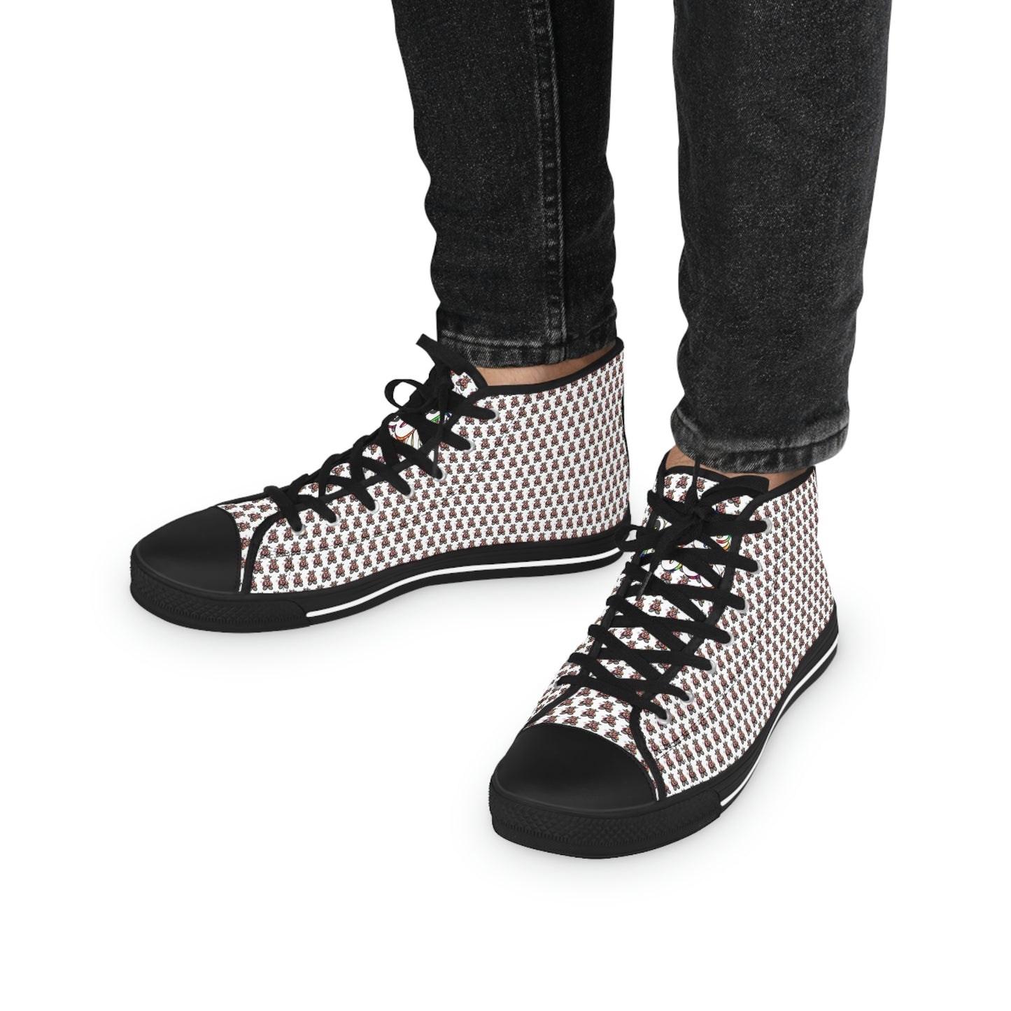 White Pattern Men's High Top Sneakers
