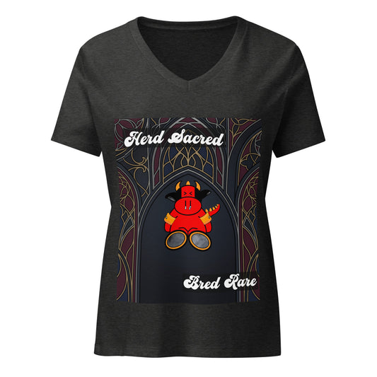 Pocket Cows Women's Relaxed V-Neck T-Shirt — Design 267