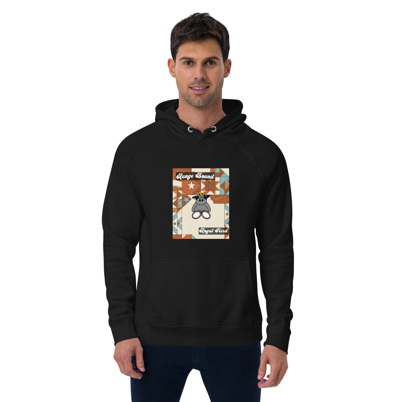Pocket Cows Unisex Eco Raglan Hoodie — Design 258