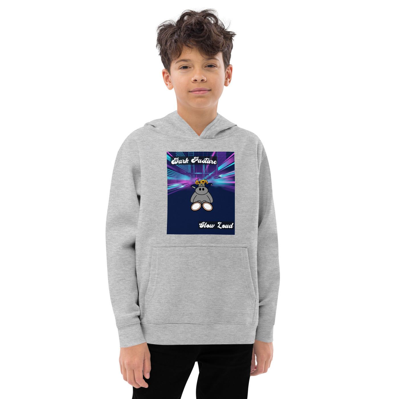 Pocket Cows Kids Fleece Hoodie — Design 255
