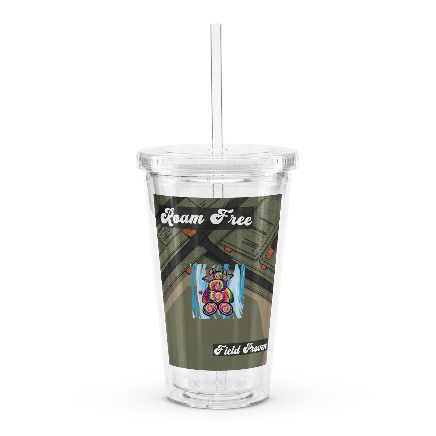 Pocket Cows Double Wall Clear Plastic Tumbler (16 oz) — Built To Roam — Design 719