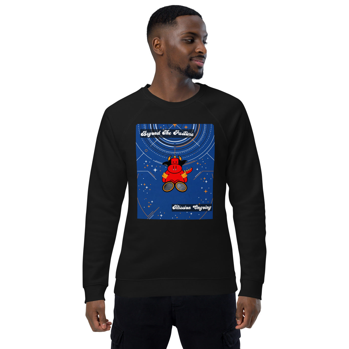 Pocket Cows Unisex Organic Raglan Sweatshirt — Design 278