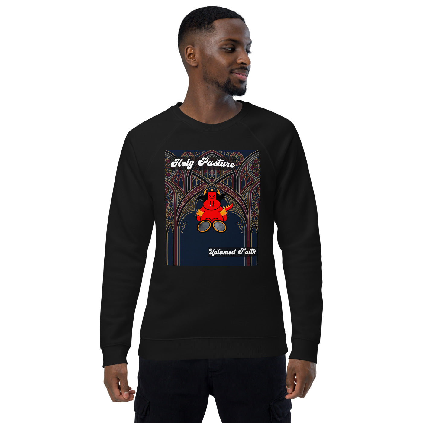 Pocket Cows Unisex Organic Raglan Sweatshirt — Design 270