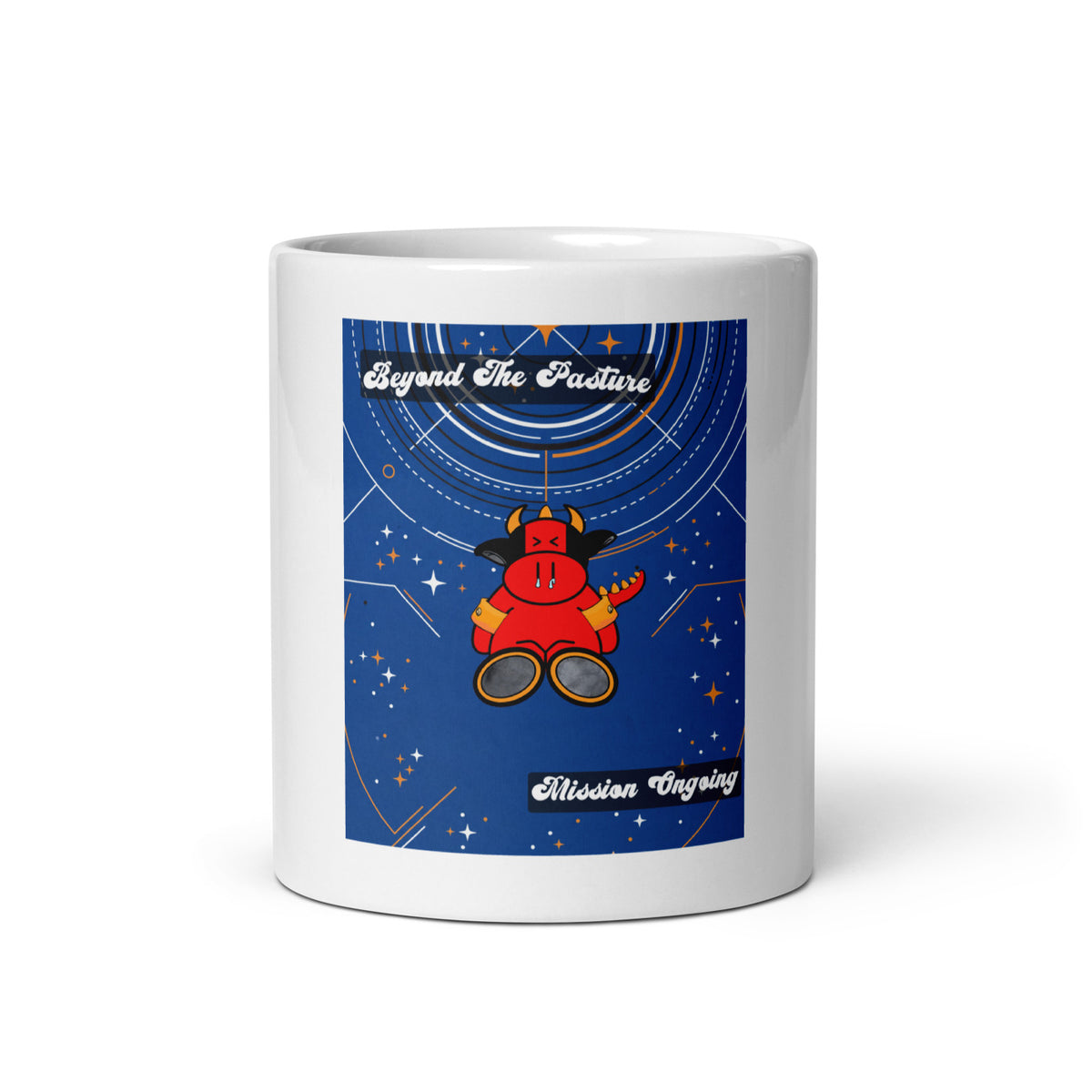 Pocket Cows White Glossy Mug — Orbit The Herd — Design 278