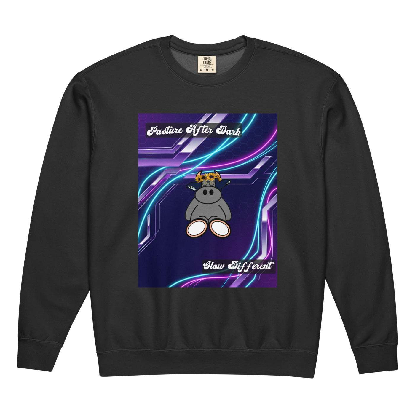 Pocket Cows Unisex Garment-Dyed Lightweight Fleece Crewneck Sweatshirt I Comfort Colors — After Hours — Design 251