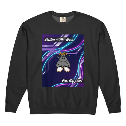 Pocket Cows Unisex Garment-Dyed Lightweight Fleece Crewneck Sweatshirt I Comfort Colors — After Hours — Design 251
