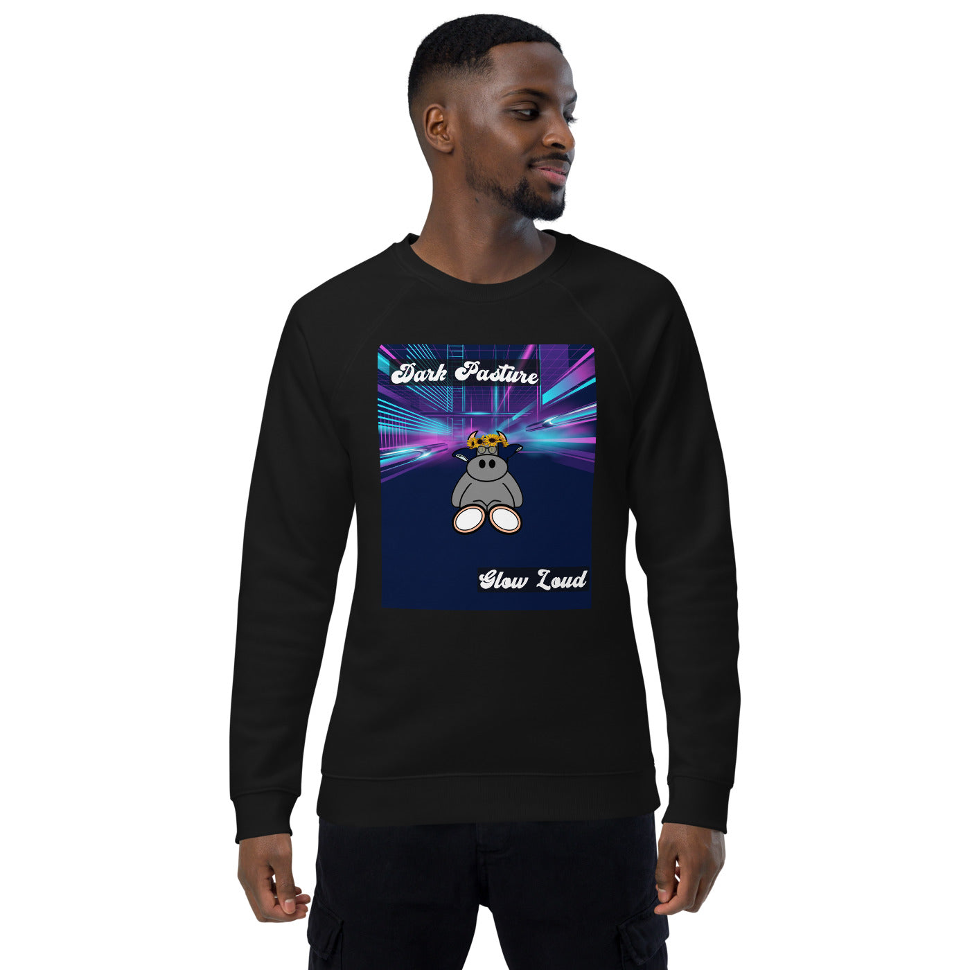 Pocket Cows Unisex Organic Raglan Sweatshirt — Design 255