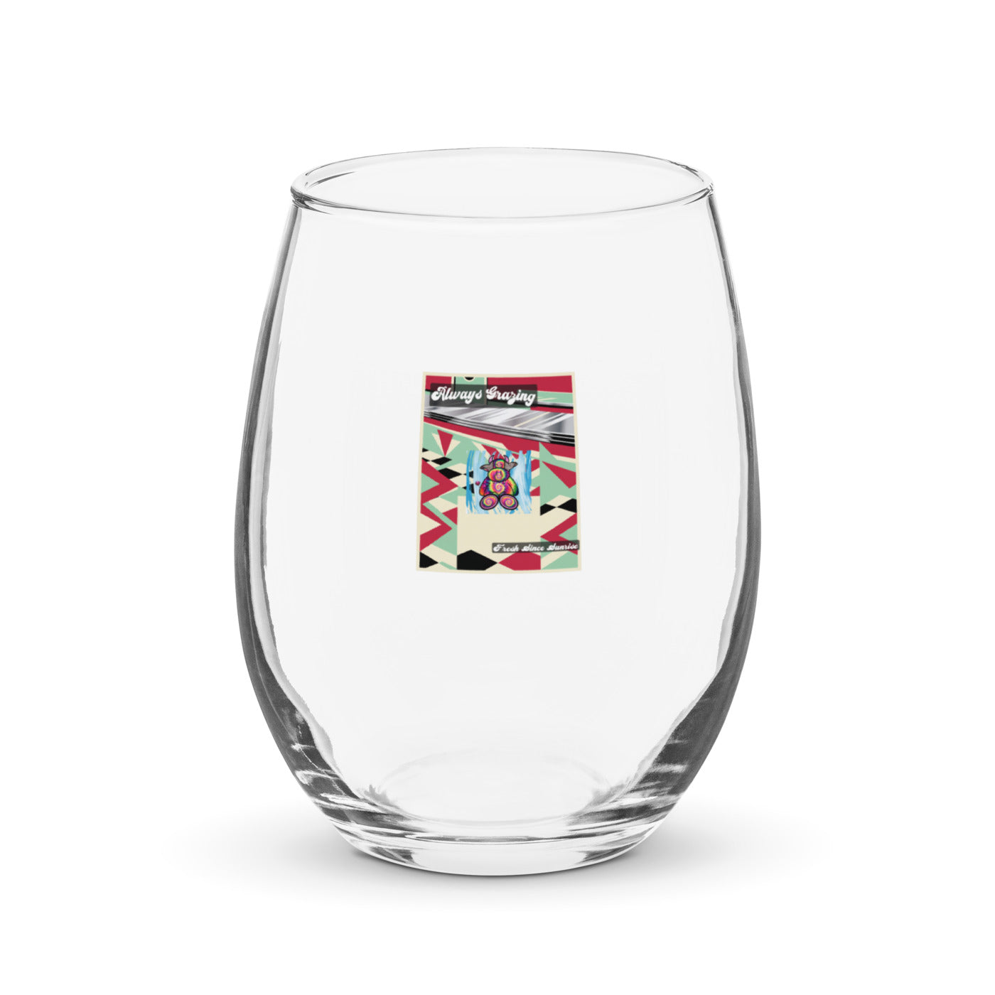 Pocket Cows Stemless Wine Glass (15 oz) — Always Fresh — Design 716