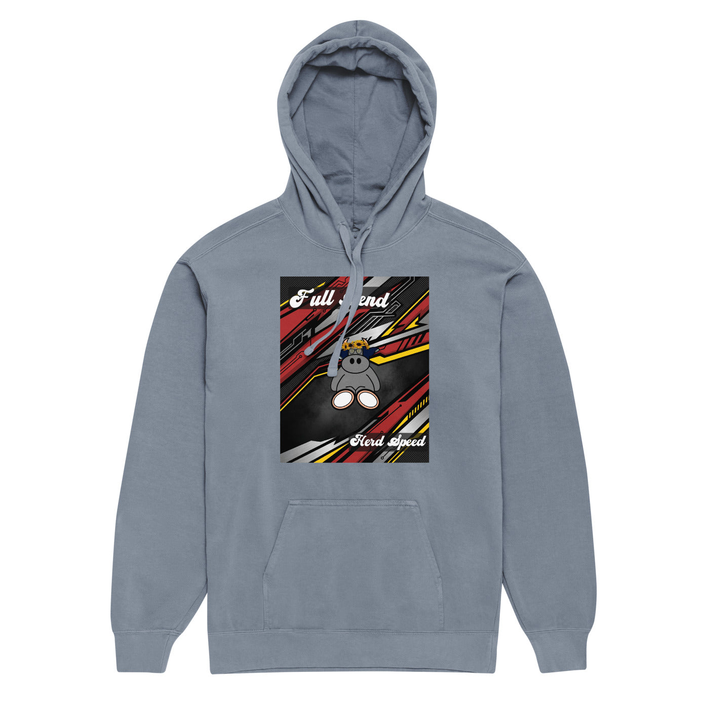Pocket Cows Unisex Garment-Dyed Hooded Sweatshirt I Comfort Colors — Full Throttle — Design 265