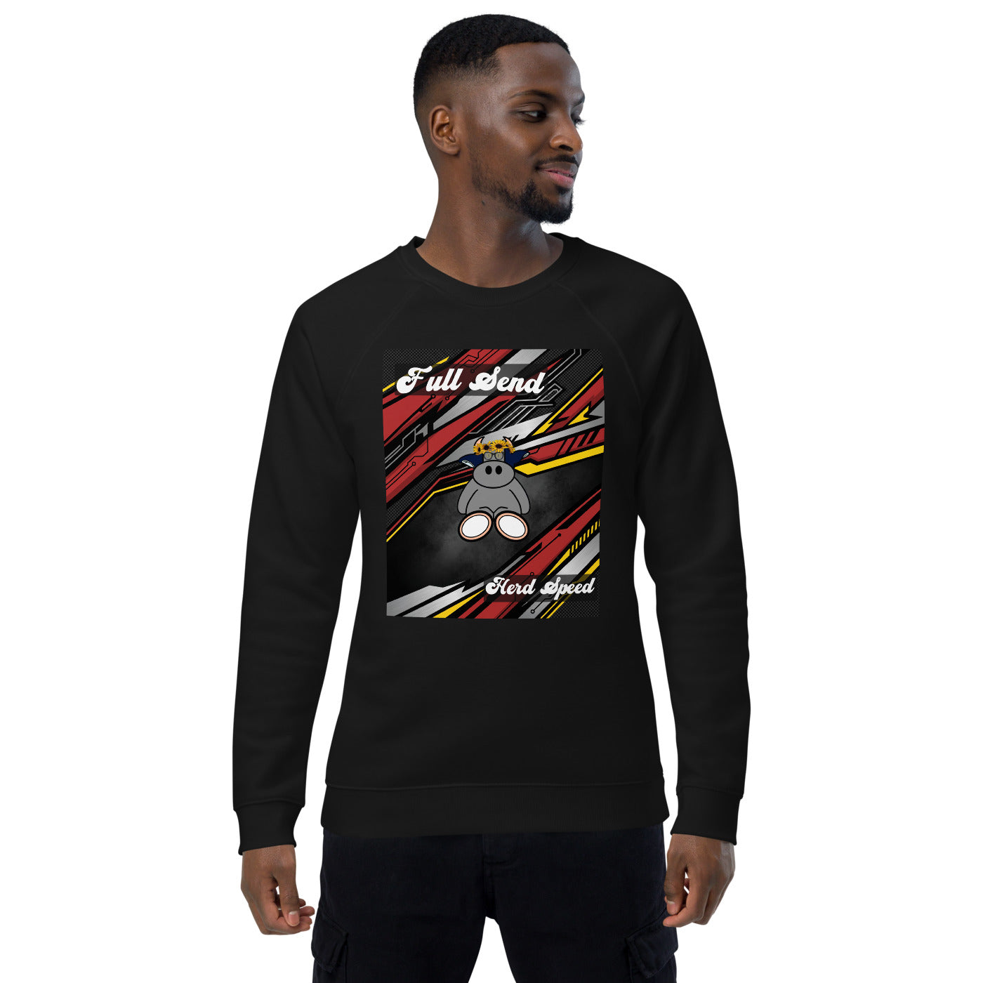 Pocket Cows Unisex Organic Raglan Sweatshirt — Design 265
