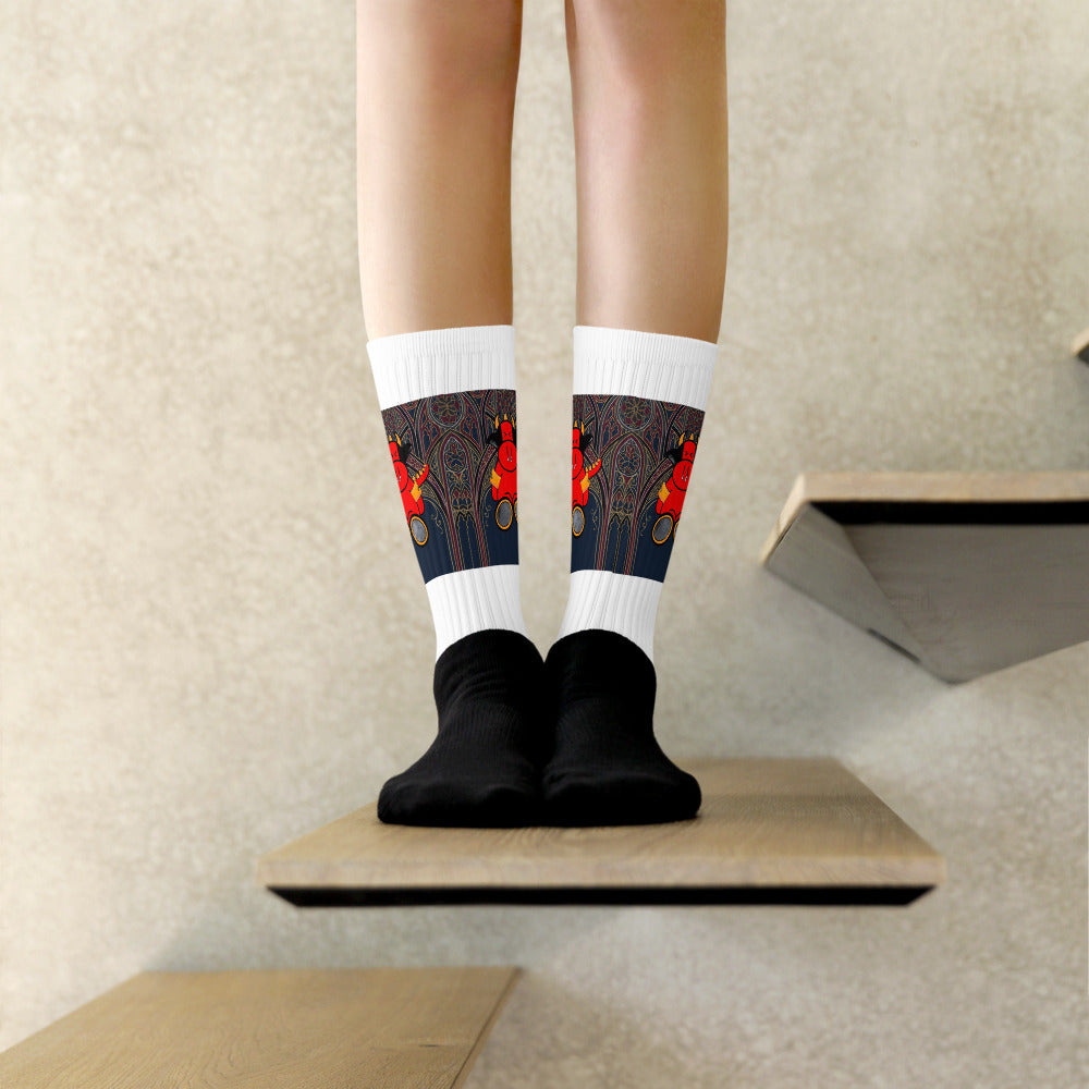 Pocket Cows Black Foot Sublimated Socks — Sacred Herd — Design 270