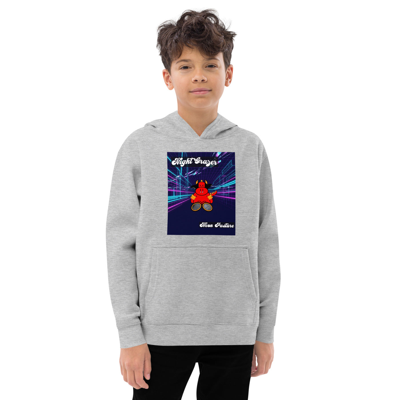 Pocket Cows Kids Fleece Hoodie — Design 250