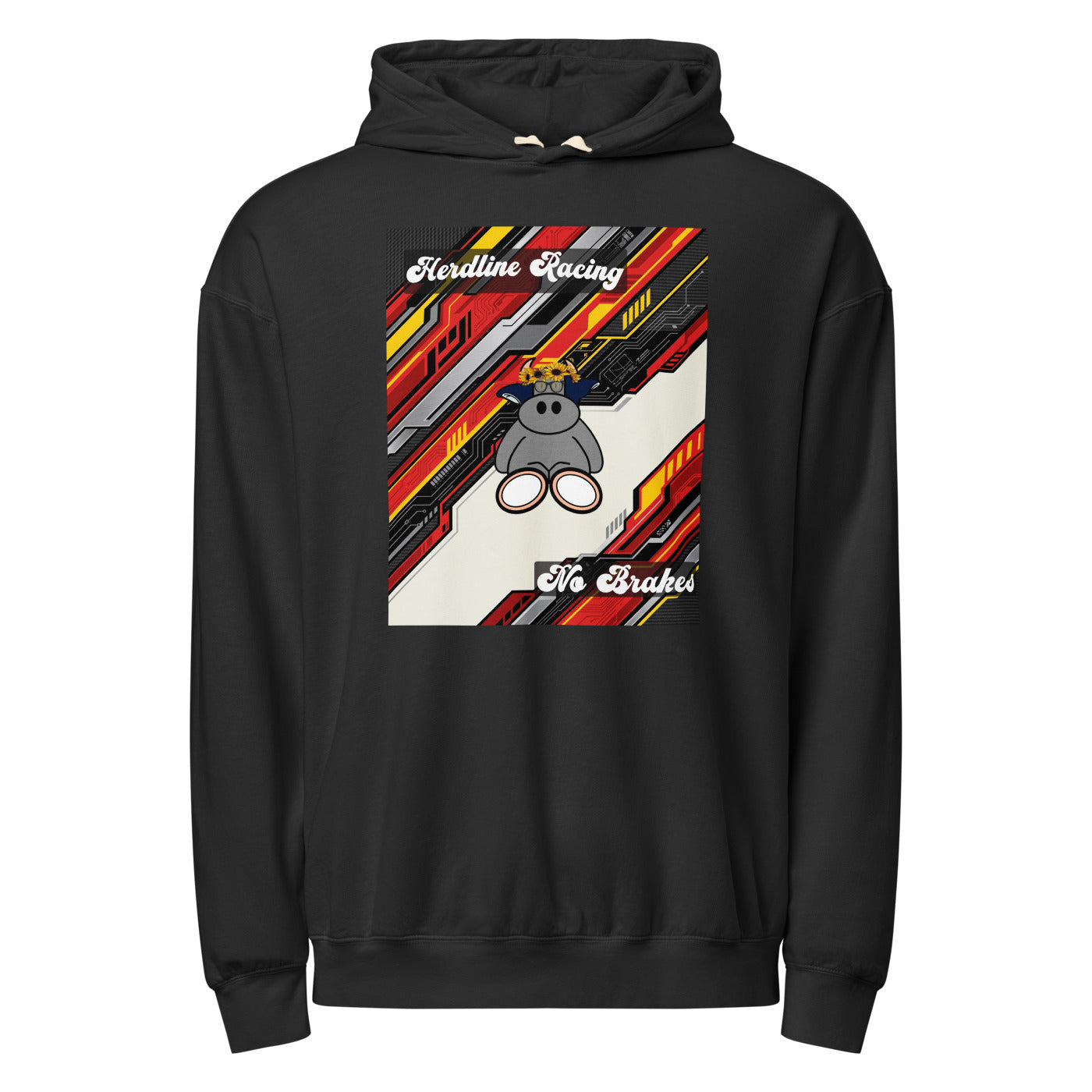 Pocket Cows Unisex Garment-Dyed Lightweight Fleece Hooded Sweatshirt I Comfort Colors — Full Throttle — Design 263