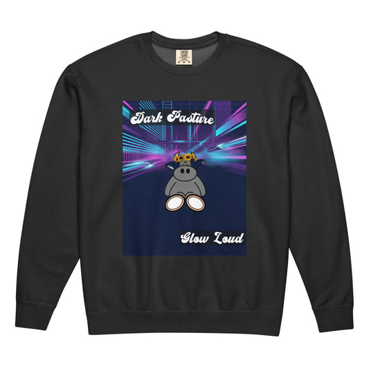 Pocket Cows Unisex Garment-Dyed Lightweight Fleece Crewneck Sweatshirt I Comfort Colors — After Hours — Design 255