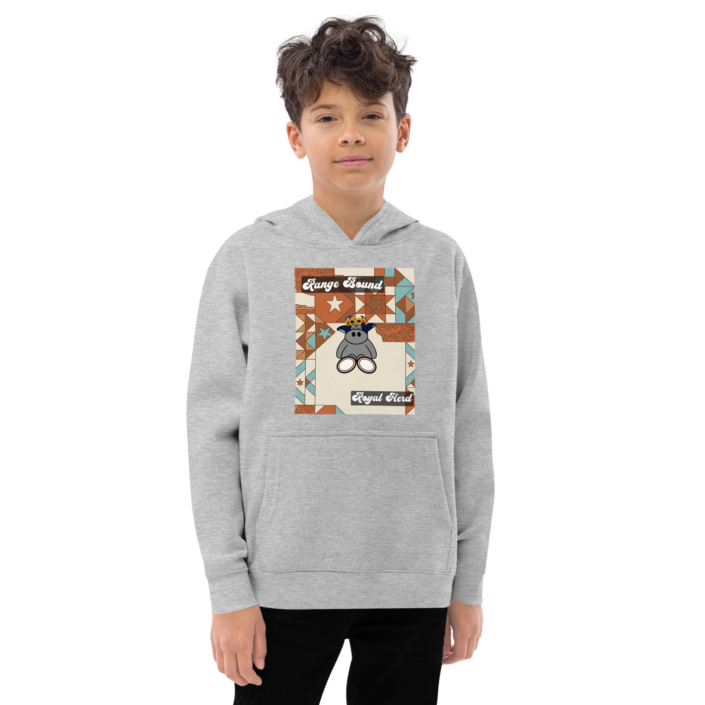 Pocket Cows Kids Fleece Hoodie — Design 258