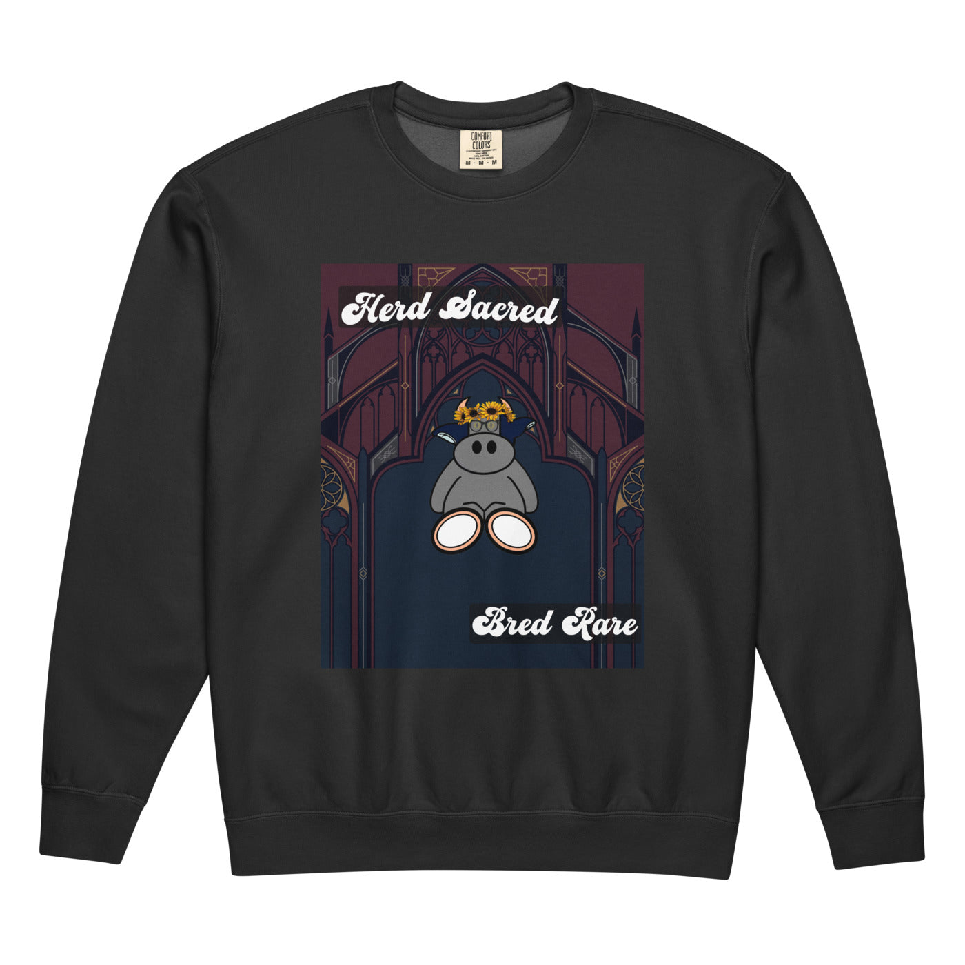 Pocket Cows Unisex Garment-Dyed Lightweight Fleece Crewneck Sweatshirt I Comfort Colors — Sacred Herd — Design 271