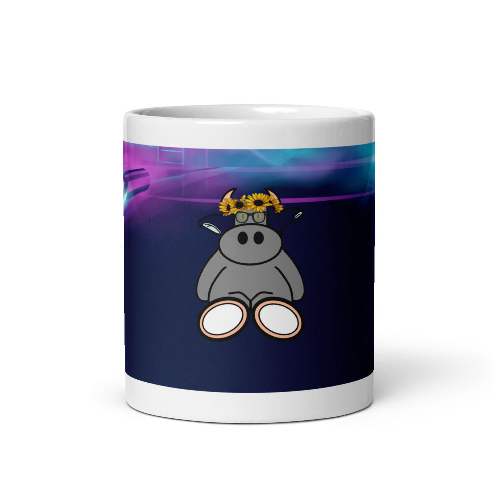 Pocket Cows White Glossy Mug — After Hours — Design 255