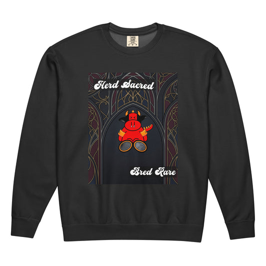 Pocket Cows Unisex Garment-Dyed Lightweight Fleece Crewneck Sweatshirt I Comfort Colors — Sacred Herd — Design 267