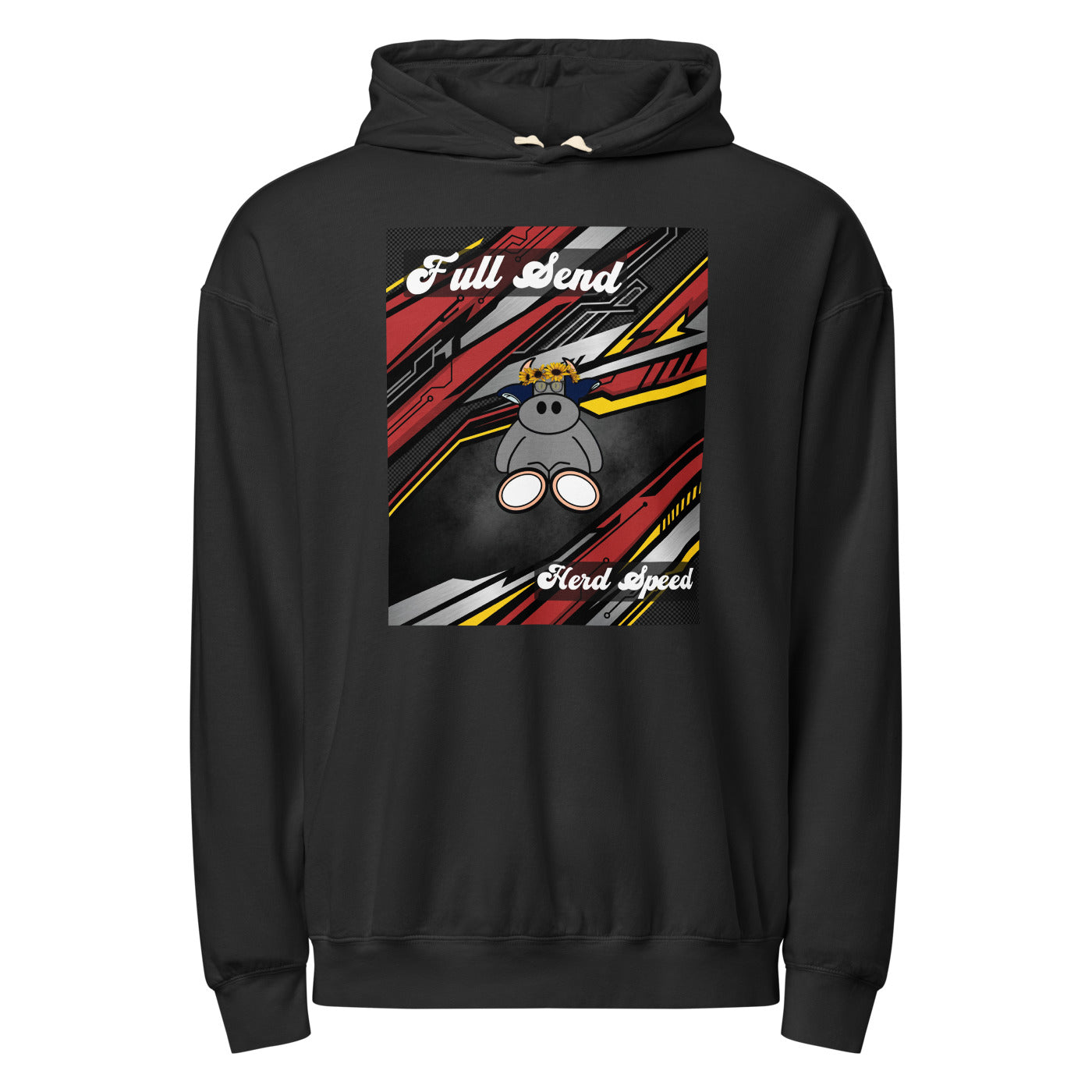 Pocket Cows Unisex Garment-Dyed Lightweight Fleece Hooded Sweatshirt I Comfort Colors — Full Throttle — Design 265