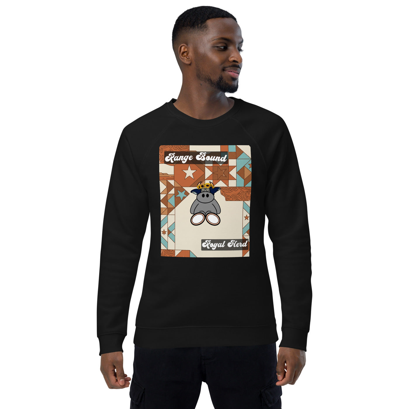 Pocket Cows Unisex Organic Raglan Sweatshirt — Design 258