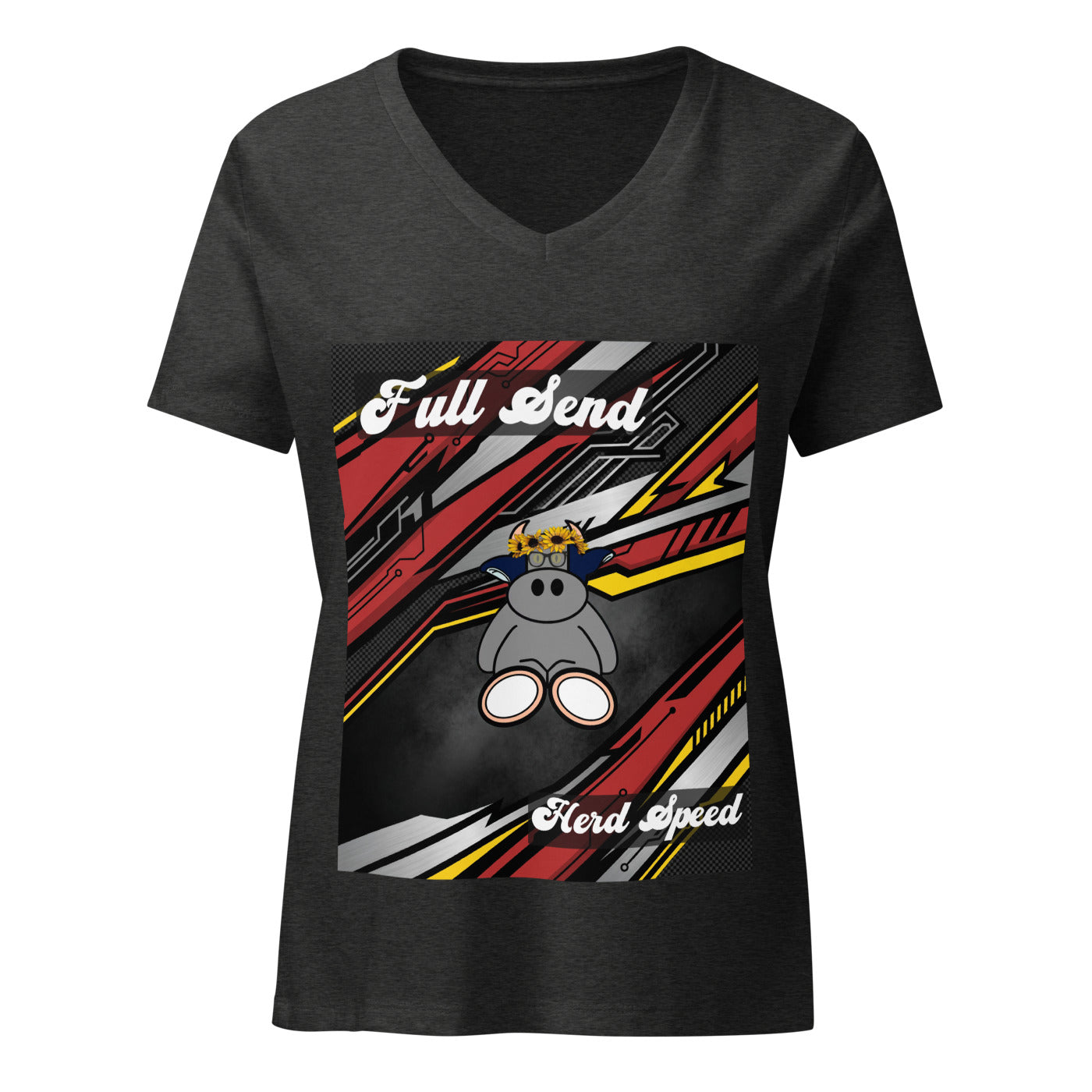 Pocket Cows Women's Relaxed V-Neck T-Shirt — Design 265