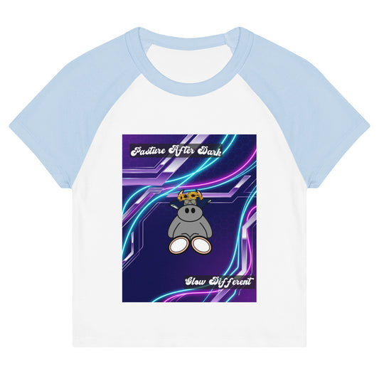 Pocket Cows Women's Micro Rib Raglan Baby Tee — Design 251