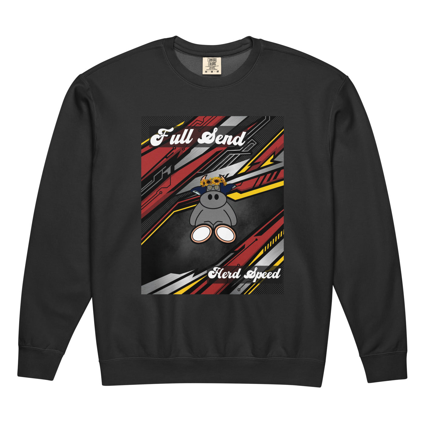 Pocket Cows Unisex Garment-Dyed Lightweight Fleece Crewneck Sweatshirt I Comfort Colors — Full Throttle — Design 265