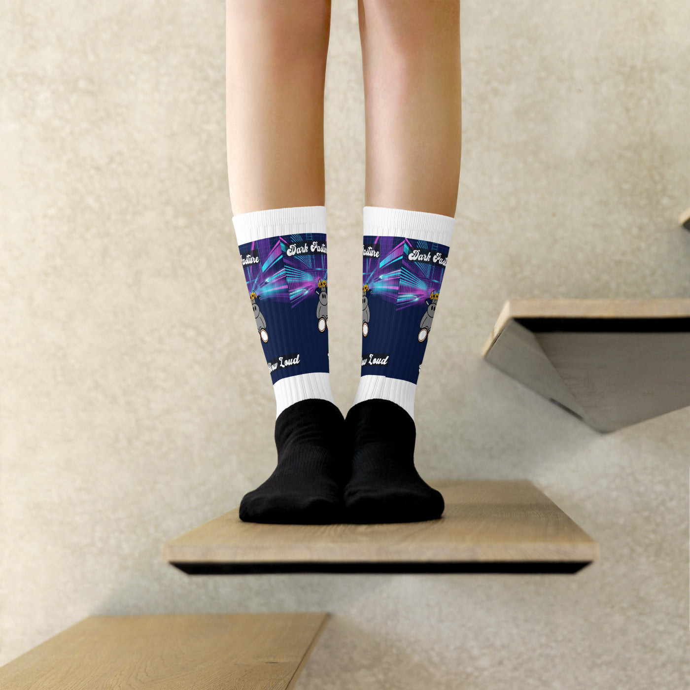 Pocket Cows Black Foot Sublimated Socks — After Hours — Design 255