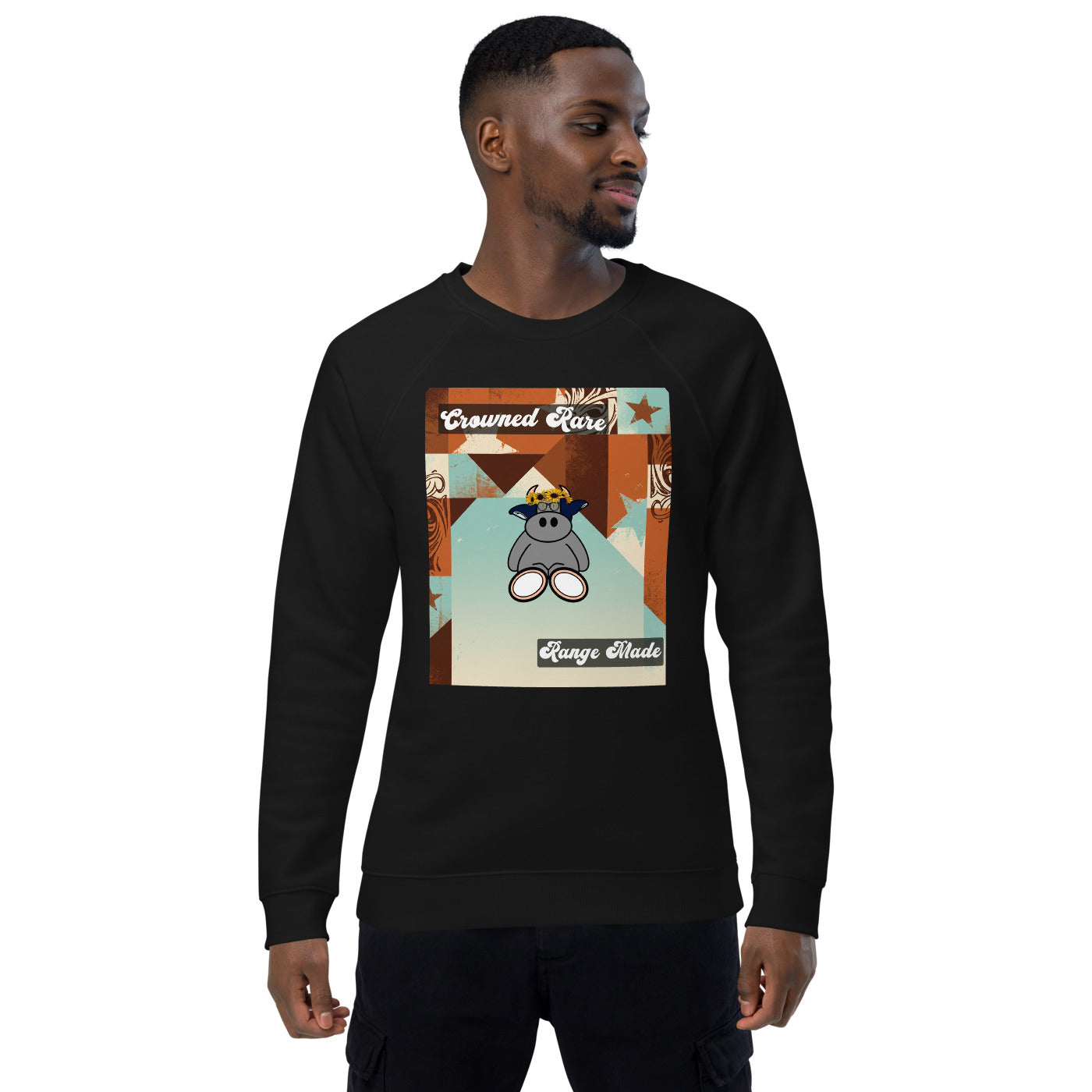 Pocket Cows Unisex Organic Raglan Sweatshirt — Design 260