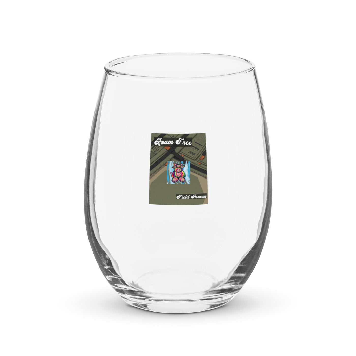 Pocket Cows Stemless Wine Glass (15 oz) — Built To Roam — Design 719