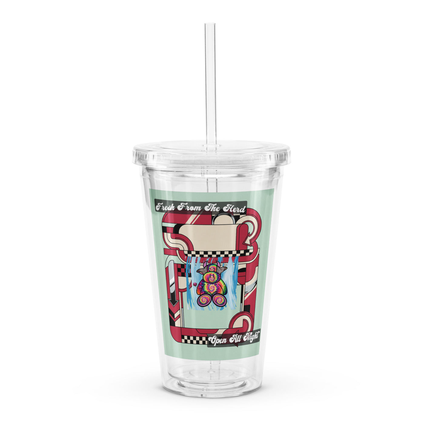 Pocket Cows Double Wall Clear Plastic Tumbler (16 oz) — Always Fresh — Design 713