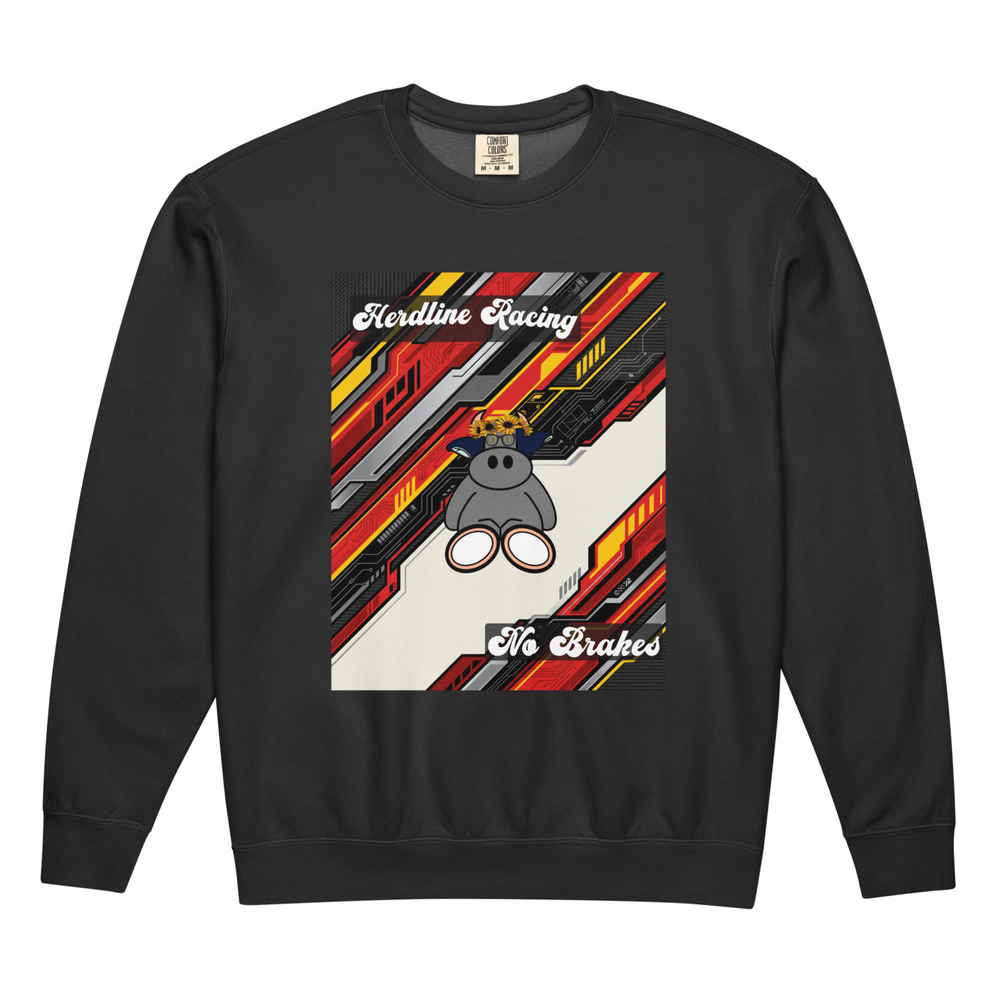 Pocket Cows Unisex Garment-Dyed Lightweight Fleece Crewneck Sweatshirt I Comfort Colors — Full Throttle — Design 263